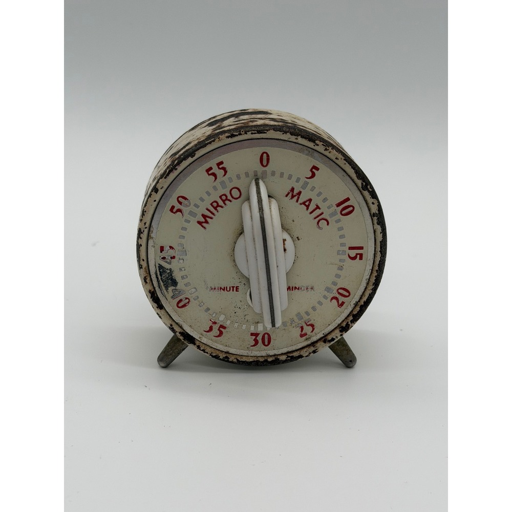 Vintage Mirro-Matic Minute Minder Kitchen Timer Lux Clock Metal Rustic WORKING